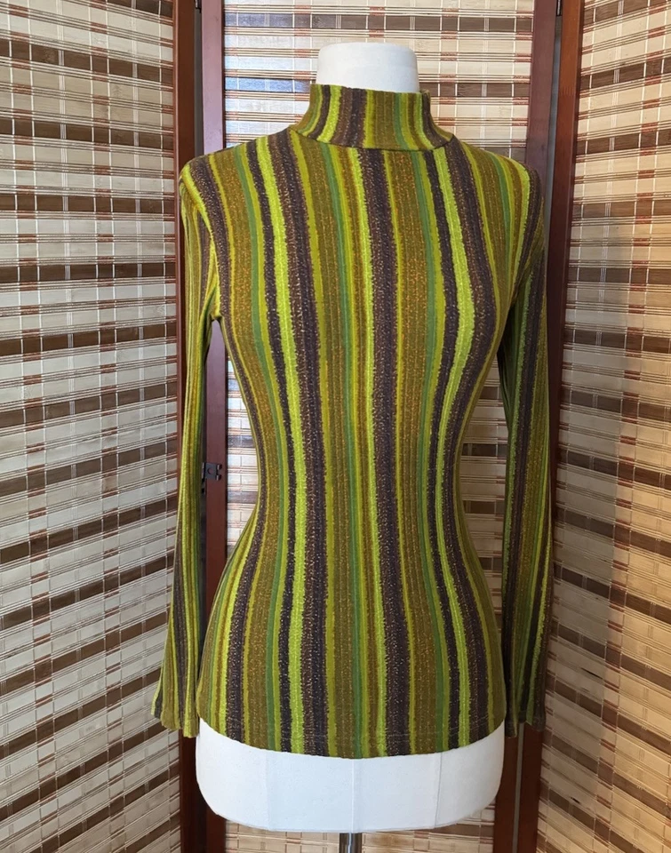 Vintage Morgan De Toi Striped Stretchy Long Sleeve Mock Neck Blouse Women’s XS - Image 1 of 4
