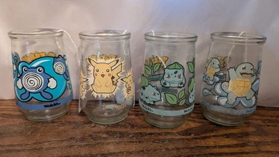 Vtg Pokemon Welch's Glass Jars 4 Of 9 Pikachu, Pollwhirl, Bulbasaur. Squirtle - Image 1 of 4