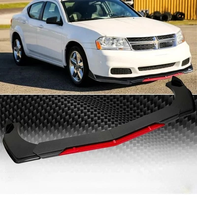 For Dodge Avenger Front Bumper Lip Spoiler Splitter Body Kit Carbon Fiber+Red - Image 1 of 4