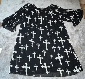 Vestido túnica boho gótico estampado cruzado fluido blanco y negro R. Rouge para mujer talla XL - Imagen 1 de 6