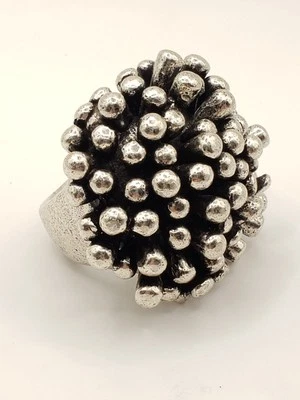 Vintage Nepal Perruque Modernist Pewter Ring Size 9 Large 4cm Statement Sputnik - Image 1 of 4