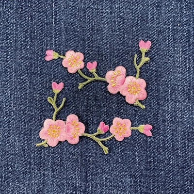 2-Pack Cherry Blossom Applique Patch Set Embroidered Flower Badge 3-1/8" Iron On - Image 1 of 2