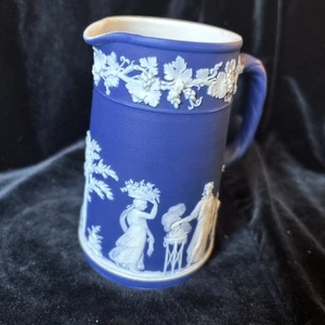 Antigua jarra crema jarra jaspe azul cobalto Wedgwood hecha en Inglaterra - Imagen 1 de 8