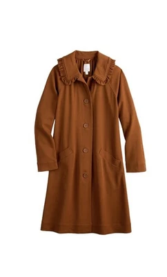 Trench coat feminino Lauren Conrad sarja colarinho babado botão para cima marrom/vinho tamanho XS - Imagem 1 de 4