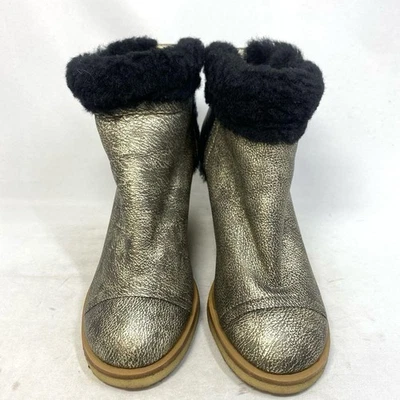 CHANEL Piel Cuña Tacón Botas Botines Zapatos Mujeres COCO MARK Arrugado Dorado  Foto 1 de 4