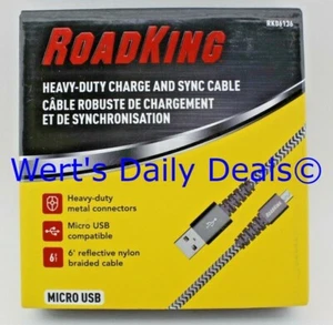 ROADKING 6' Fuß SCHWERLAST LADEN & SYNC NYLON KABEL USB AUF MICRO USB Auto LKW - Bild 1 von 2
