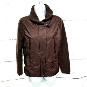 L-RL Ralph Lauren Jacket Brown Softshell Front Fleece Collar Back Sleeves Zip M - Picture 1 of 18