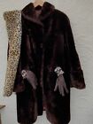 VINTAGE LADIES BROWN BEAVER COAT, SCARF AND GLOVES IN GOOD CONDITION SIZE 14