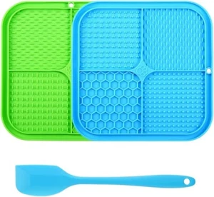 Lick Mat Dogs Cats 2023 Slow Dog Lick Mat w Suction Cups 8inc 2 PCS + Spatula - Picture 1 of 5