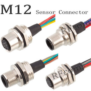 M12 Sensor Connector Cable 4 5 6 8 12 17Pin Panel Mount 30cm Wire Adapter Socket