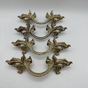 4 Pc French Provincial 6” Brass w/ White 3" Center Dresser Drawer Pulls R120-0 - Picture 1 of 22