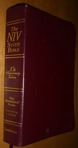 NIV Study Holy Bible10th Anniversary Red Letter Edition Maps Bonded Leather 1995 - Picture 1 of 11