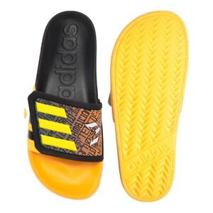 Adidas Adilette Comfort Adjustable Unisex Slide Sandals,Black/YellowUS M 11-W 12