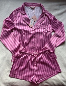 BOUX AVENUE Women’s Pink Stripe Satin Short Set - UK SIZE 8 - NEW WITH TAGS - Picture 1 of 13