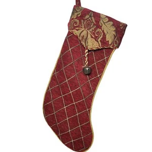 VTG Red Gold Christmas Stocking Gold Tassel Cord Edge 20” Bells - Picture 1 of 8