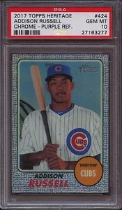 2017 Topps Heritage 424 Addison Russell Chrome Purple Refractor PSA 10 Pop 2 - Picture 1 of 2
