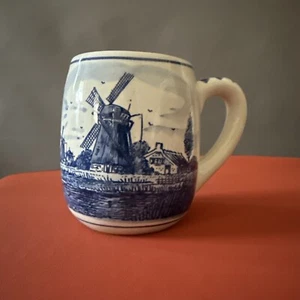 Delf Blue WINDMILLS Coffee Mug Blue White Handpainted 4in Ceramic Holland 14oz - Picture 1 of 7