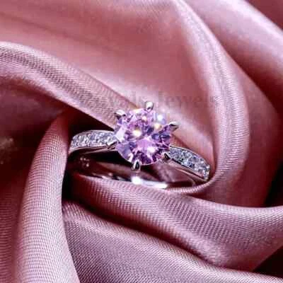 Сертифицированное женское помолвочное кольцо из серебра 925 пробы с натуральным розовым бриллиантом VS1 1,45 карата - Изображение 1 из 4