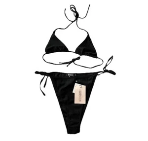 Missguided black side tie triangle bikini set size 4 - Picture 1 of 4