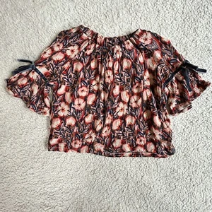 Gymboree flower print cropped top, 3/4 bell sleeves, girls, XS, 4T - Picture 1 of 4