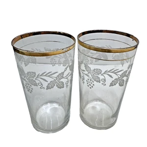 Bartlett Collins Decoration 806 Clear Juice Glasses Set Of 2 Grape Gold Trim ** - Picture 1 of 7