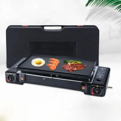 Doppel Gaskocher 2 flammig Camping Kocher Outdoor Grillplatte Set - Bild 1 von 4