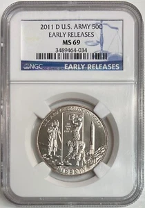 2011 D US Army Half Dollar NGC MS69 Early Release Commemorative Clad Coin 50C - Picture 1 of 6