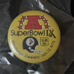 Pittsburgh Steelers Super Bowl 1975 IX botón vintage NFL pin juego fútbol americano 1/12 - Imagen 1 de 2