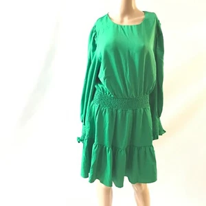 Entro Women Mini Dress Size S Green Swing Tiered Boho Longsleeve Gathered New - Picture 1 of 8