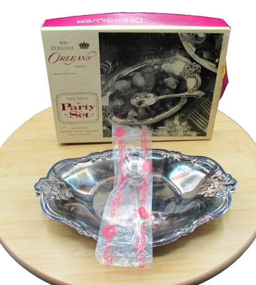 Elegante juego de fiesta de 2 piezas Orleans vintage, plata profunda internacional con caja Foto 1 de 4