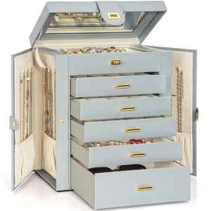 Großes Schmuckkästchen Organizer funktional abschließbar mit großem Spiegel, Lederschmuck... - Bild 1 von 8