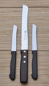 ZANGER ICEL Portugal Stainless Set Of 3 Serrated KNIVES Bread 12.75" + 2 Steak 8 - Picture 1 of 19