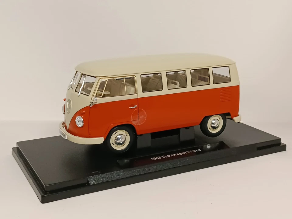 Volkswagen Bulli T1 Bus 1963 orange et crème 1/18 Welly neuf 18054RE - Photo 1/1