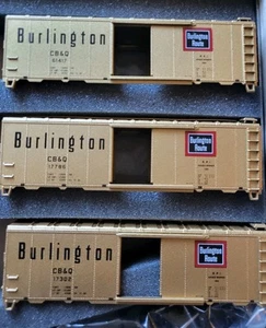 HO Athearn CB&Q Burlington 3 Box Cars Gold 17302 61417 17786 kit # 2314 NIB - Picture 1 of 10