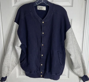 80s Vtg LL BEAN Jacket Men Sz Large RUSSELL Varsity Fleece Snap Sweatshirt USA - Picture 1 of 10