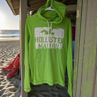 Hollister y2k Vintage Malibu Para hombres Verde Sudadera con Capucha Camiseta Mediana Surf Fade Foto 1 de 4
