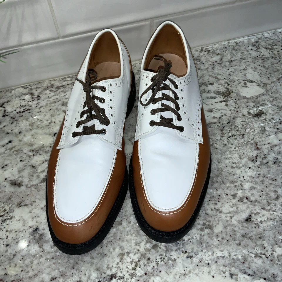 Allen Edmonds Devonshire Leather Golf Shoes 11 D  Tan White Lace Up USA - Image 1 of 4
