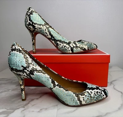 New Coach NALA Gold Tipped Snakeskin Leather Cyan/Gold Pumps/Heels Sz 9.5M - Image 1 of 4
