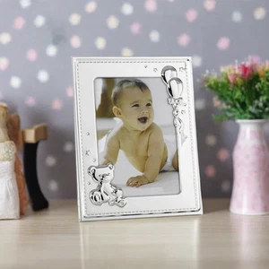 New Baby Silver Photo Frame With Teddy Bear & Balloons 5 x 7" Christening Gift - Picture 1 of 4