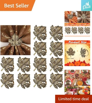 Juego de 12 anillos de servilleta de bronce vintage - exquisito diseño de hoja de arce y calabaza Foto 1 de 4
