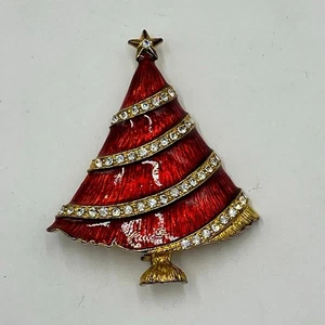 Eisenberg Ice Vintage Christmas tree Red Gloss Enamel Xmas Rhinestone Brooch - Picture 1 of 6