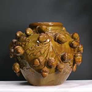 *SECOND* Acorn & Leaf Crackle Glaze Ceramic Vase Large 29x36x36cm - Picture 1 of 11