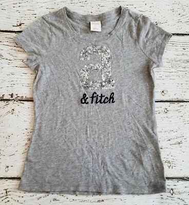 ABERCROMBIE & FITCH Large Girls Sequined Tee Shirt Gray L  EUC - Image 1 of 3