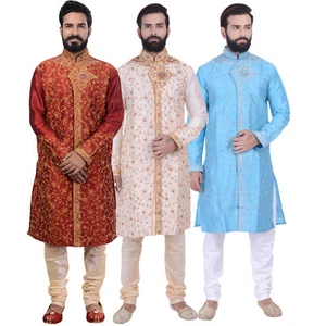 Abito etnico uomo indiano Bollywood Kurta Sherwani 2 pz (spedizione in tutto il mondo) - Foto 1 di 21