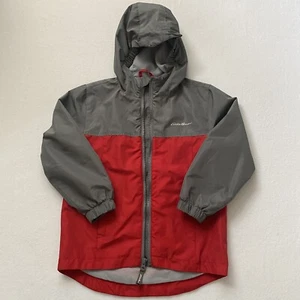 Eddie Bauer jacket Boy XS 5/6 Windbreaker Full  zip Hooded Youth Kids Red Gray - Picture 1 of 8