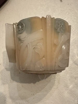 Antiguo Art Deco Nuevo Sombra Deslizante Lincoln Vidrio Leche Policromo Fleurette? Foto 1 de 4