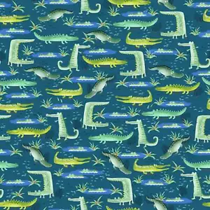 Fun Flannel Alligators Navy - Picture 1 of 2