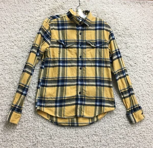American Eagle Button Up Shirt Extra Small Adult Yellow Plaid Long Sleeve Men XS - Picture 1 of 9