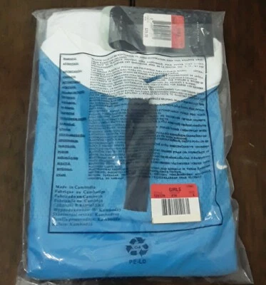 Nike Dri Fit girls sz. L white & Blue  SPLIT V- neck logo tee. NIP, Free Ship!! - Image 1 of 4
