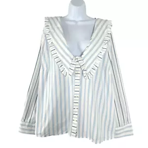 Top blusa Maeve Anthropologie colletto arricciato bottoni 26W righe nuovo con etichette TP-2919 - Foto 1 di 11